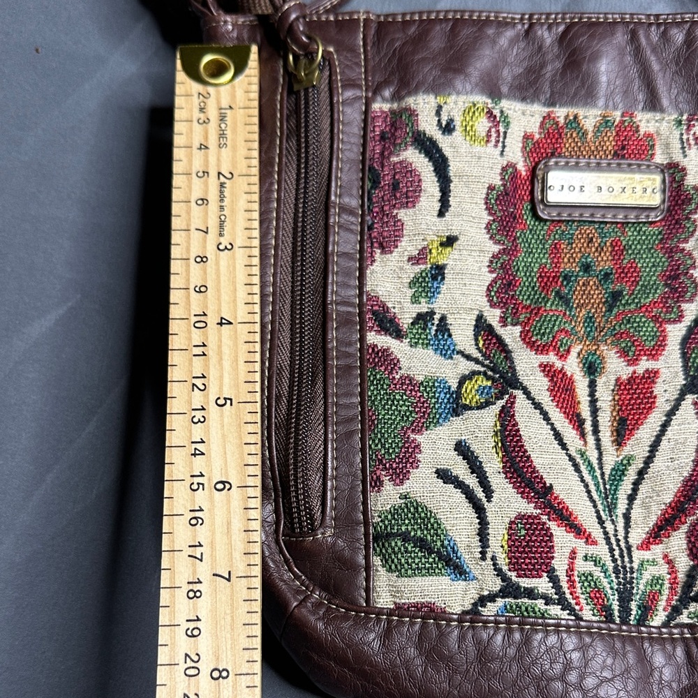 Vintage “Kmart” Joe Boxer Brown Floral Embroidery Crossbody Bag - Picture 8 of 8